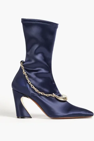 ZIMMERMANN Chain-trimmed satin ankle boots - Blue - EU 40