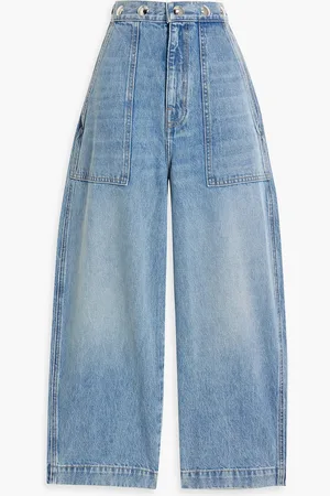 Khaite Hewey cropped studded high-rise wide-leg jeans - Blue - 32