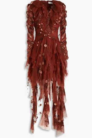 ZIMMERMANN Asymmetric ruffled glittered tulle maxi dress - - 1