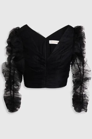 ZIMMERMANN Cropped ruched tulle blouse - - 1