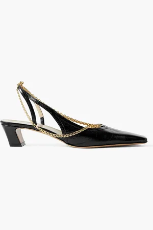 Khaite Marfa chain-embellished crinkled-leather slingback pumps - - EU 41