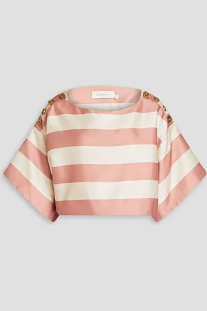 ZIMMERMANN Corpped striped silk-satin top - White - 2