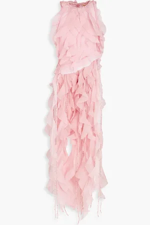 ZIMMERMANN Ruffled linen and silk-blend gauze top - Pink - 4