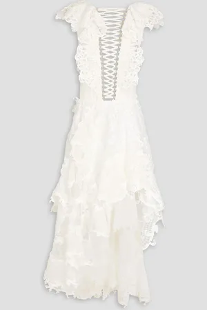 ZIMMERMANN Lace-up linen and silk-blend gauze, guipure lace and tulle maxi dress - White - 0