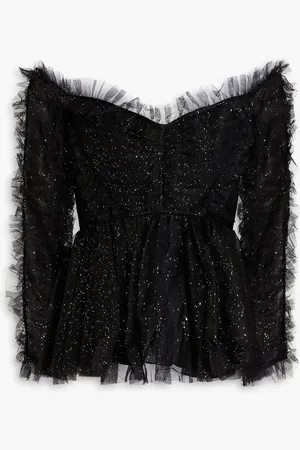 ZIMMERMANN Off-the-shoulder ruffled glittered tulle peplum top - - 00