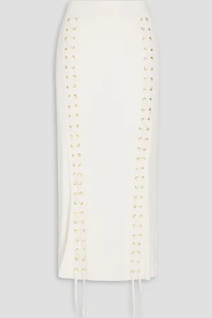 ZIMMERMANN Lace-up ribbed-knit midi skirt - White - 3