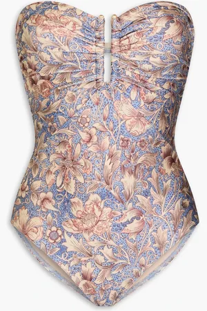 ZIMMERMANN Cutout ruched printed swimsuit - Blue - 1