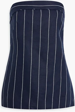 Nicholas Strapless pinstriped linen-blend top - Blue - US 4