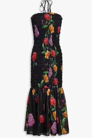 CHARO RUIZ IBIZA Cala shirred floral-print cotton-blend voile halterneck midi dress - - L