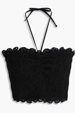CHARO RUIZ IBIZA Areth cropped shirred broderie anglaise cotton-blend halterneck top - - L