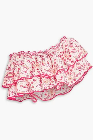 CHARO RUIZ IBIZA Flamingo cropped one-shoulder ruffled broderie anglaise cotton-blend top - Pink - M