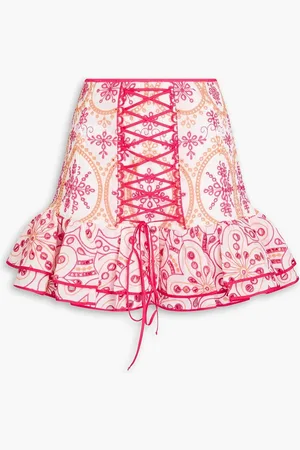 CHARO RUIZ IBIZA Lucrecia lace-up broderie anglaise cotton-blend mini skirt - Pink - S
