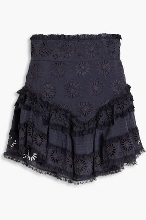 Isabel Marant Diva lace-trimmed cotton and silk-blend broderie anglaise mini skirt - Blue - FR 34