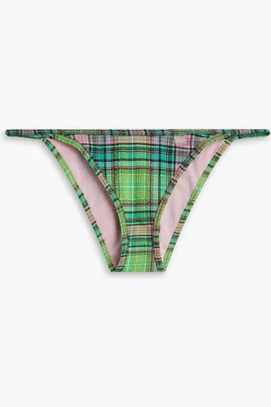 Ganni Checked stretch-seersucker bikini briefs - - DE 36