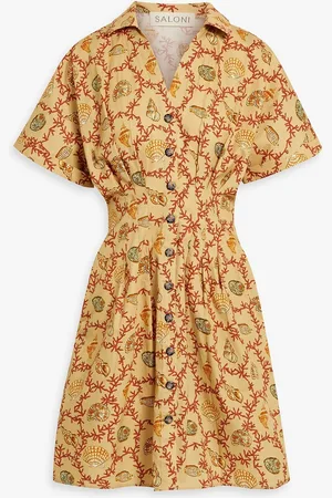SALONI Riya printed cotton-poplin mini shirt dress - Neutral - UK 12