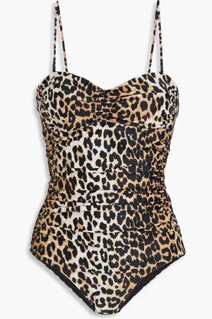 Ganni Ruched leopard-print swimsuit - - DE 32