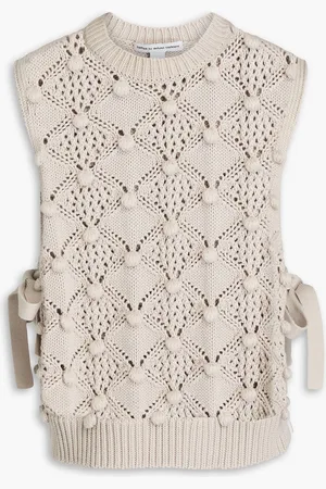 AUTUMN CASHMERE Pompom-embellished pointelle-knit cotton vest - Neutral - XS