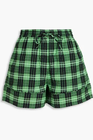 Ganni Gingham cotton-blend seersucker shorts - - DE 36