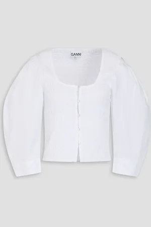 Ganni Shirred cotton-poplin blouse - - DE 42