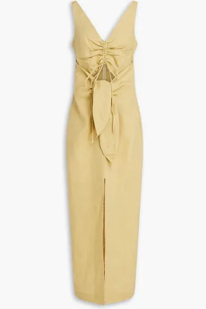 Nanushka Cutout ruched linen midi dress - Neutral - XXS