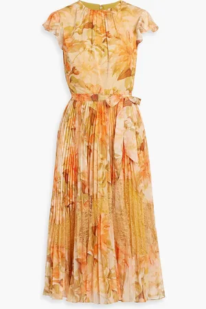 MIKAEL AGHAL Corded lace-paneled floral-print georgette midi dress - Yellow - US 4