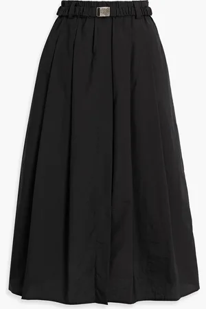 Brunello Cucinelli Belted pleated cotton-blend midi skirt - - IT 36