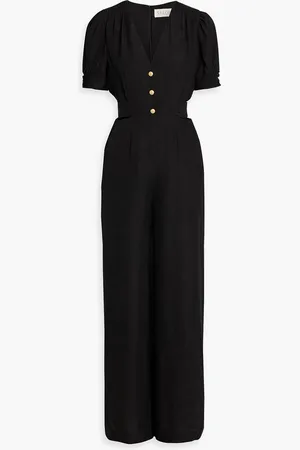 SALONI Lea cutout silk-jacquard wide-leg jumpsuit - - UK 6