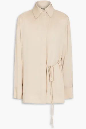 Nicholas Tie-detailed silk-blend satin shirt - Neutral - US 0