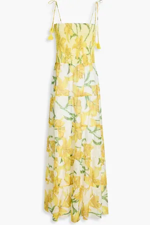 ALICE+OLIVIA Alice Olivia - Marna tiered smocked floral-print broderie anglaise midi dress - - US 4