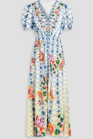 SALONI Lea printed silk-jacquard maxi dress - - UK 4