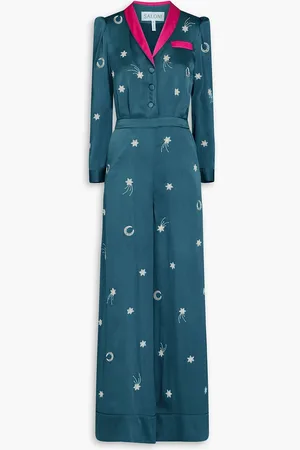 SALONI Lulu embellished silk-satin jumpsuit - Blue - UK 12
