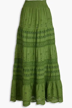 ALICE+OLIVIA Alice Olivia - Aisha tiered Swiss-dot broderie anglaise cotton maxi skirt - Green - US 0