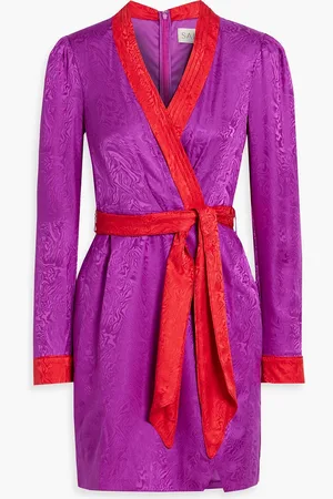 SALONI Bibi wrap-effect cotton-blend jacquard mini dress - Purple - UK 10