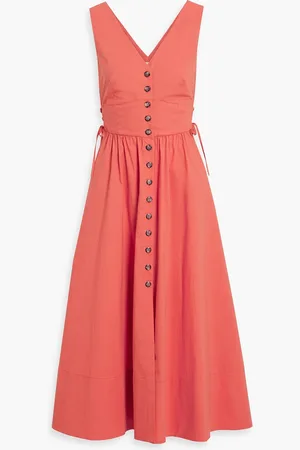 SALONI Luella cotton-blend poplin midi dress - Orange - UK 8