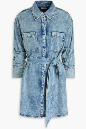 ALICE+OLIVIA Alice Olivia - Belted acid-wash denim mini shirt dress - Blue - L
