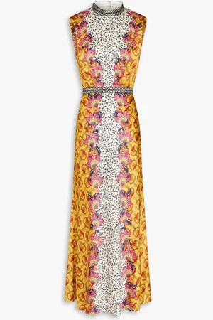 SALONI Fleur cutout printed silk-satin maxi dress - - UK 12