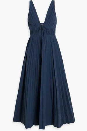 Simkhai Stephanie pleated cotton-blend poplin midi dress - Blue - US 2