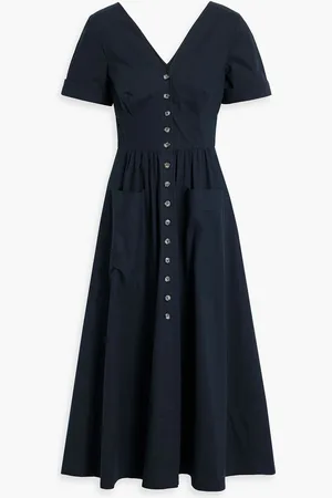 SALONI Luella cotton-blend poplin midi dress - Blue - UK 10