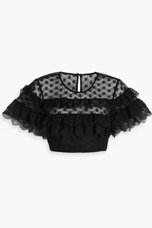 SALONI Honeycomb cropped ruffled lace top - - UK 12