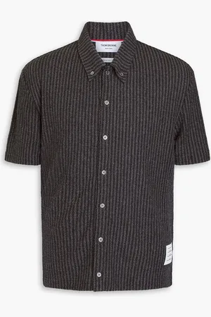 Thom Browne Striped bouclé-knit cotton-blend shirt - Gray - 4