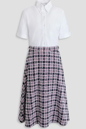 Thom Browne Oxford-paneled cotton-blend tweed midi shirt dress - - IT 36