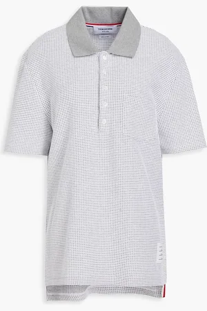 Thom Browne Waffle-knit cotton-piqué polo shirt - Gray - 4