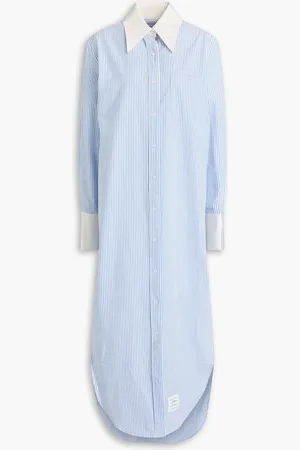 Thom Browne Striped cotton-seersucker maxi shirt dress - Blue - IT 40
