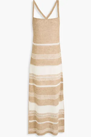 Fabiana Filippi Metallic striped linen and wool-blend maxi dress - Neutral - IT 36