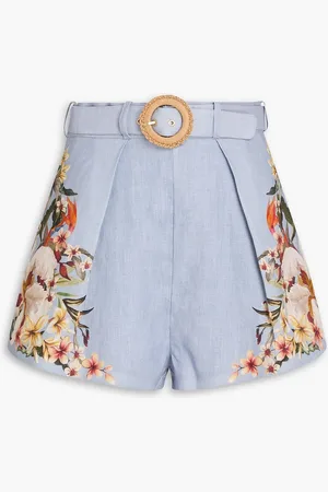 ZIMMERMANN Belted floral-print linen shorts - Blue - 00