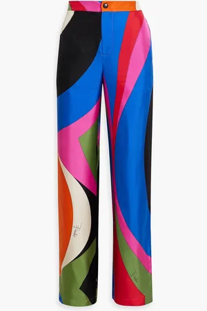 Puccini Printed silk-twill wide-leg pants - Blue - L