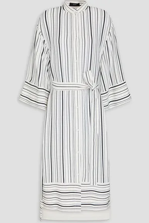 Joseph Darius belted striped silk crepe de chine midi shirt dress - White - FR 36