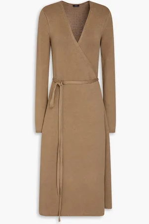 Joseph Linen-blend midi wrap dress - Neutral - L