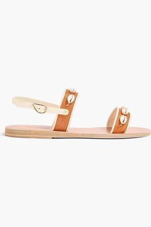 Ancient Greek Sandals Clio shell-embellished leather and canvas sandals - Brown - EU 36