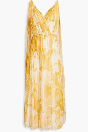 Erdem Draped printed silk-blend voile midi dress - Yellow - UK 8